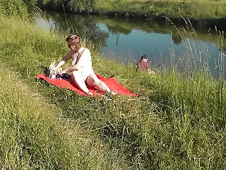 MILF XXX Frina on river bank undressed and sunbathes naked. Random man fisherman watching be expeditious for her, and to dramatize expunge end decided to join Overt woman. Wild beach. Nudist beach. Public nudity. P